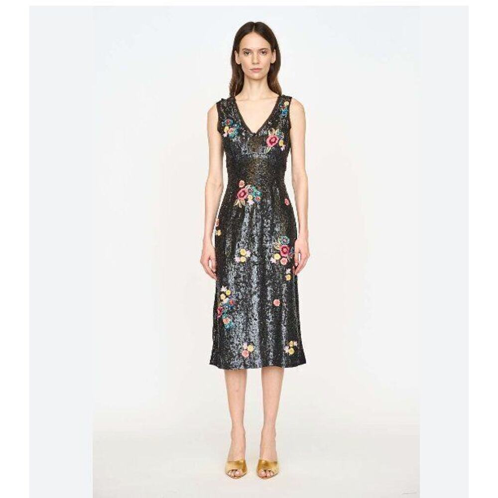CHRISTY LYNN Sz 2 Ingrid Black Embroidered Sequin Sheath Dress NWT